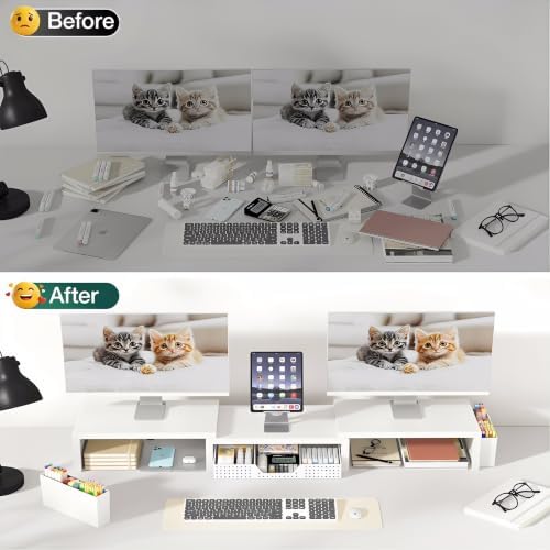 OPNICE Desk Organizer and Accessories, Computer Monitor Stand Riser with Drawer and 2 Pen Holders, Laptop Stand, Office 