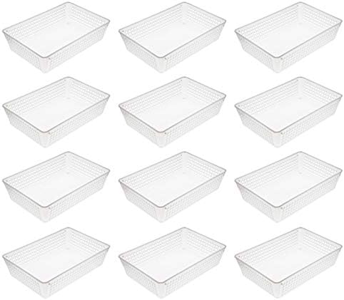 YBM Home 12-Pack Plastic Storage Baskets Bins for Home Junk Drawer, Shelves, and Office Organization, Functional Trays/C
