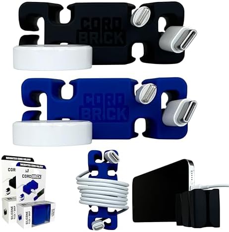 CordBrick 2PK Silicone + Steel Weighted Cord Holders for Nighstand, Cable Wraps for Travel, iPhone Accessories, Small Gr