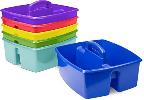 Storex 2-Compartment Large Craft Caddy – Multipurpose Classroom Organizer with Handle, Assorted Colors, 6-Pack (00948A06C)