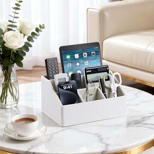PU Leather Desk Organizer, Remote Control Holder, Ivory