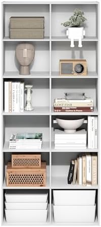 Furinno Basic Book Shelf, 12-Cube Bookshelf, Bookcase with Open Shelf, Cube Storage Organizer, 12 x 32 x 71, for Living 