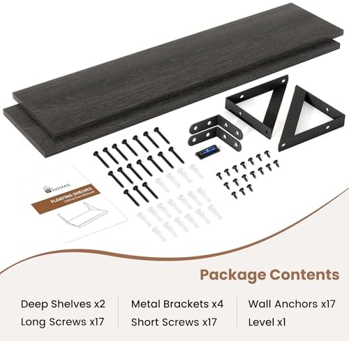 Axeman 55 Inch Floating Shelves, 8 Inch Deep Black Wall Shelves Set of 2