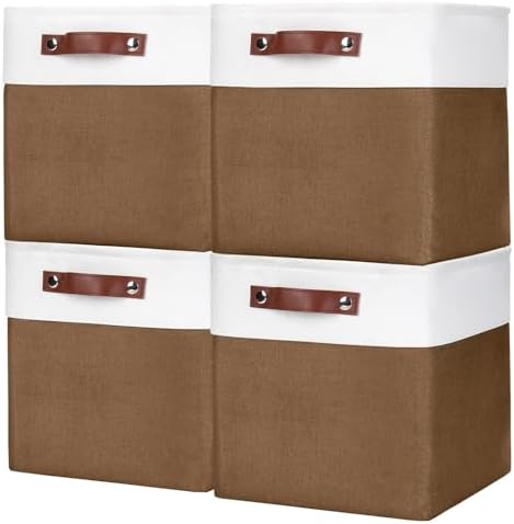 Bagnizer Collapsible Fabric Storage Cubes 11x11 Cube Storage Bins, 4 Pack Closet Baskets Box with Handles for Organizing