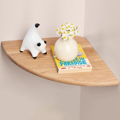 Gieanoo Corner Wall Shelf,12inch Solid Oak Wood Floating Corner Shelf with Wire Hole Corner Wall Storage Display Shelves