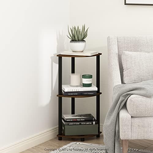 Furinno TURN-N-TUBE Corner Shelf, 3-Tier Corner Bookshelf, Display Storage Shelves with Open Shelves, for Organization a