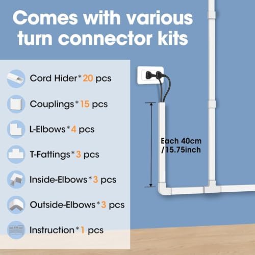 315in Cord Hider Kit, Paintable Cable Raceway, Cord Covers for Wires on Wall, Cord Hider for Wall Mount tv, tv Cable Hid