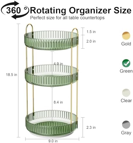 GTI 360°Rotating Makeup Organizer, 3 Tier Large Capacity Perfume Cosmetics Skincare Vanity Organizers,Bathroom Counter O