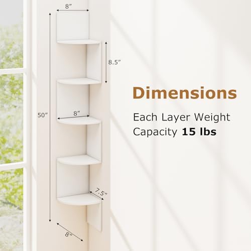 Tangkula 50''H Corner Shelf Wall Mount, 5-Tier Wooden Storage Organizer