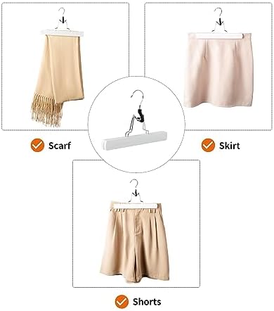 Amazon Basics Wooden Pants Hangers Closet Organizer, White, 10-Pack