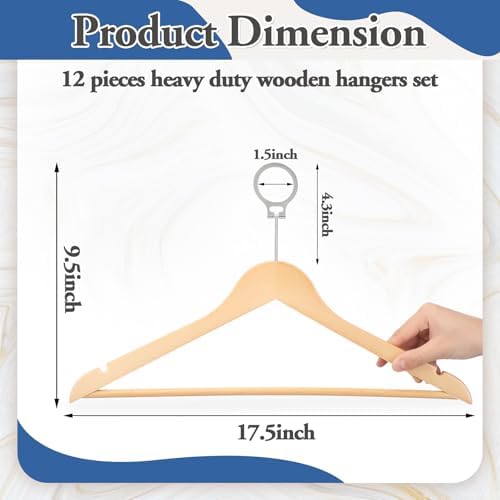 12 Pack Hotel Suit Hangers 17.5" Anti-Theft Security Hangers, Natural Wood