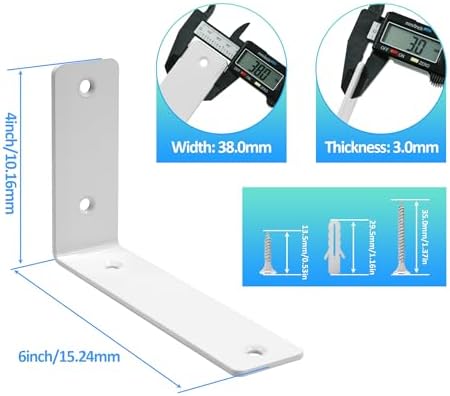 L Floating Shelf Brackets,4 Pack Heavy Duty L Brackets for Shelves, L 6" X H 4" White Metal Countertop Support Brackets,