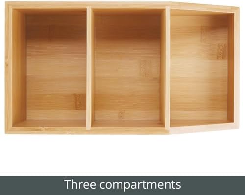 mDesign Bamboo Wood Food Storage Bin with Divided 3 Compartments and Sloped Front for Kitchen Cabinet, Pantry, Shelf to 