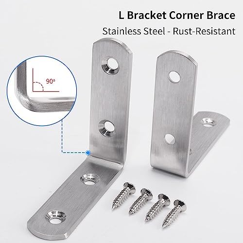 YUMORE L Bracket Corner Brace, 65×65mm, Heavy Duty Stainless Steel, 6 Pack