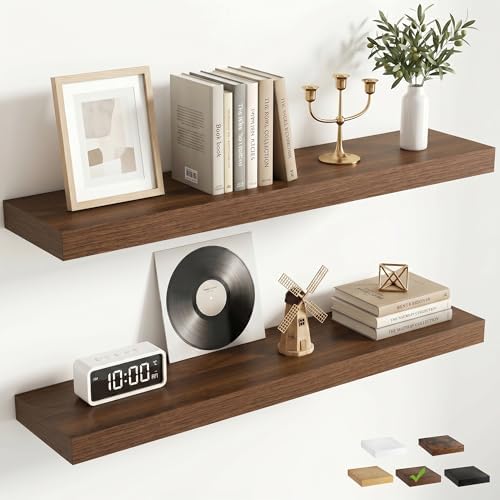 FLYJOE 30 Inch Floating Shelves for Wall Set of 2, 6.5" D Wood Grain Bathroom Shelves with Invisible Brackets, Easy Inst