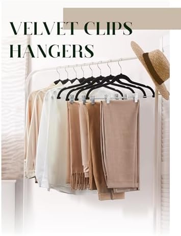 Cozymood Velvet Pants Hangers 36 Packs, Skirt Hangers with Clips - Black