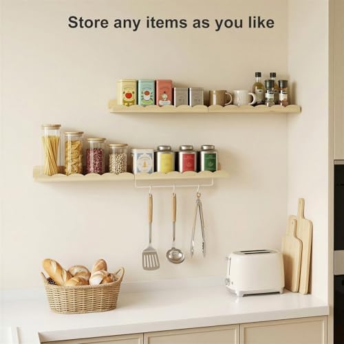 Fixwal Nursery Book Shelves, 16.5 Inch Floating Bookshelves for Wall Set of 4, Scalloped Wall Book Shelves with Towel Ra