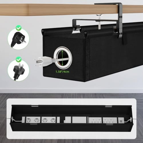 KEEGH Under Desk Cable Management Tray 36", No Drill Cord Organizer, Black