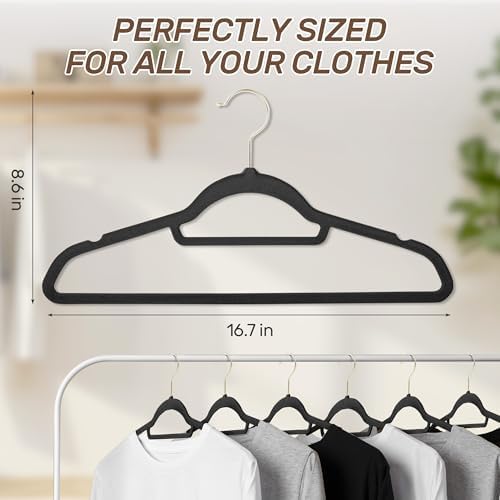 Velvet Hangers 30 Pack with Gold Hooks, Non-Slip Felt Clothes Hangers Black
