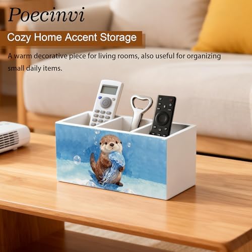 Coastal Beach Sea Otter Pen Holder for Home Kids Room Desk, Otter Lover Gifts, Coastal Ocean Wildlife Nursery Wooden Box Sign Pencil Holder for Desk Shelf Organizer