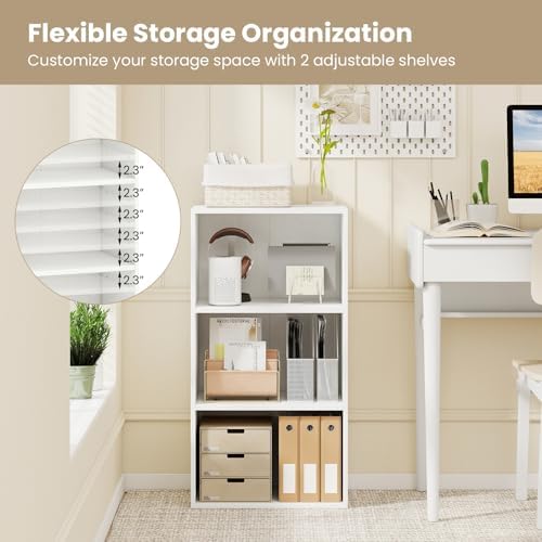 GIANTEX 3 Tier Bookshelf, White Bookcase 3 Shelf, Open Cube Storage Orginazer Cabinet, Multi-Functional Home Office Bedr