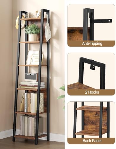 Hzuaneri Ladder Shelf, 6 Tier Narrow Bookshelf with 2 Back Panels