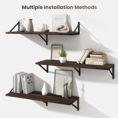 Marsmiles Deep Floating Shelves, 36'' x 12'' Dark Wood Shelves Set of 2