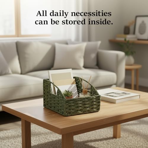 Green Storage Basket 2 Pack Handwoven Paper Rope Pantry Baskets