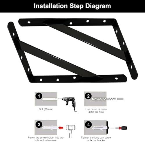 Shelf Brackets 16 Inch, Heavy Duty Shelf Brackets 10 Inch, Black Powder-Coated Hidden Shelf Brackets Wall Mount L Steel 