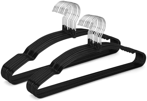 TOPIA HANGER Metal Hangers 20 Pack, Non Slip Clothes Hangers Space Saving, Heavy Duty Rubber Coated Wire Hanger for Coat, Shirt, Dress, Pants-Black, CT12H