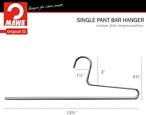 Mawa by Reston Lloyd Non-Slip Space Saving Clothes Hanger with Single Rod for Pants, Style KH/1, Set of 30, Silver