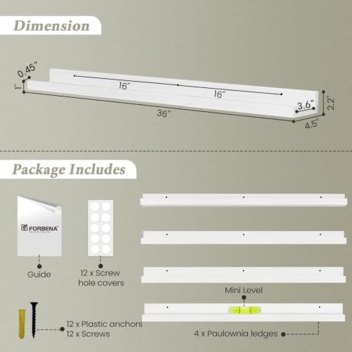 Forbena 36 Inch Floating Shelves for Wall 4-Pack, Large Nursery Book Shelves Bookshelf for Kids Bedroom, Long Picture Le