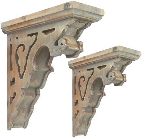 BIG FORTUNE Set of 2 Corbels for Shelves Wood Corbels Decorative L7.2 X W3.1 x H7.8 Shelf Brackets Wooden Vintage Shelf 