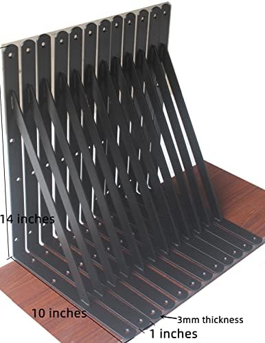 20 Pack L14 x H 10" Black Heavy Duty Shelf Brackets with Screws Metal Shelf Brackets Shelf Support Angle Brackets for Sh