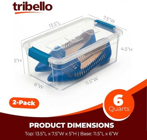 Tribello Clear Plastic Storage Bins with Lids Stackable Storage Bins (6 Quart)