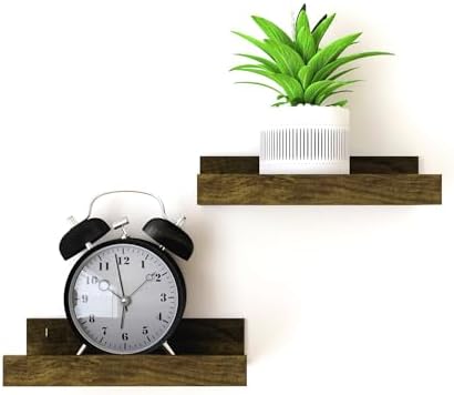 Small Brown Floating Shelves for Wall, Shelf with Lip Set of 2, 8 in
