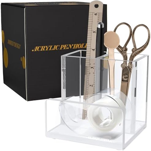 Pen Organizer for Desk-A Modern Desk Accessory w/a Removable Divider is Great as a Pen & Makeup Brush Holder-This Chic Acrylic Storage Stand Makes a Great Gift for Home/Work Space