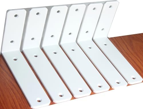 6 Pack - L 6" x H 4" x W1.5, 5mm Thick White L Shelf Bracket, Iron Shelf Brackets, Metal Shelf Brackets, Floating Shelf,