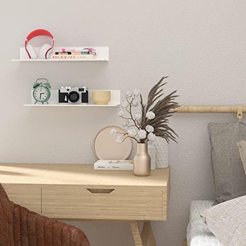 Sezanrpt 17 Inches Acrylic Wall Shelves 2 Pack, Floating Shelf for Wall Mounting, Acrylic Display Ledges for Funko Pop Figures, Home Décor, Living Room, Gaming Room, Plants(17 inch, White)