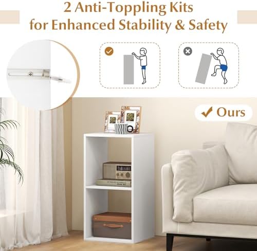 Tangkula 2-Cube Bookcase, 3-Tier Bookshelf with Open Compartments, Freestanding Cube Storage Organizer with Anti-Topplin