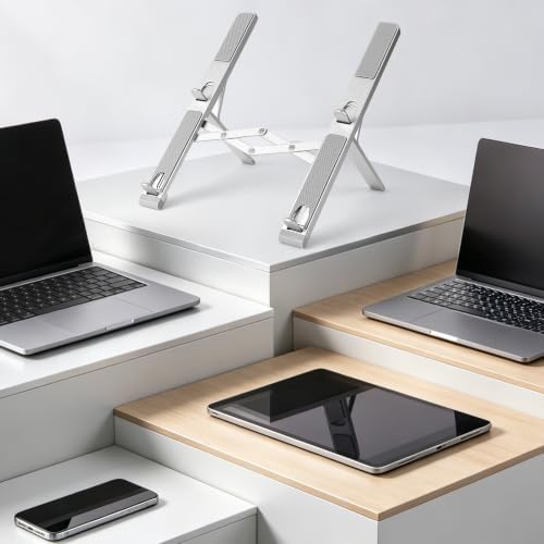 LIENS Laptop Stand, Adjustable Aluminum Ergonomic Riser - 7-Angle, Foldable Portable Ventilated Cooling, Compatible with