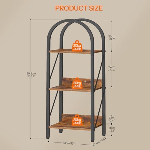 HOOBRO Bookshelf, 3-Tier Arched Bookshelf, Industrial Bookcase with Metal Frame, Book Shelf Storage Organizer for Living