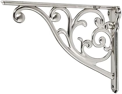 Ornate Decorative Shelf Brackets 5x3.5 inch Small Wall Mounted Shelving Bracket 4 Pack Brushed Nickel Vintage Shelf Brac