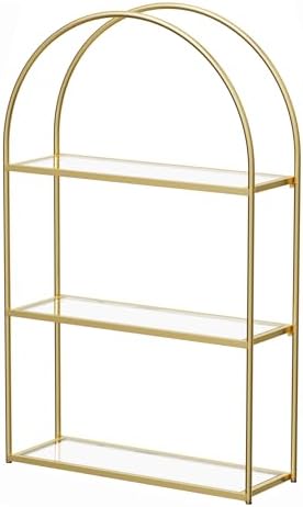 Crofy 3-Tier Arched Wall Shelf with Gold Frame & Transparent Shelves