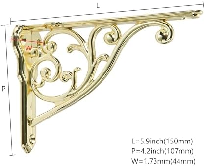 Ornate Decorative Shelf Brackets 6 inch Small Wall Mounted Shelving Bracket 4 Pack Polished Brass Vintage Shelf Bracket 