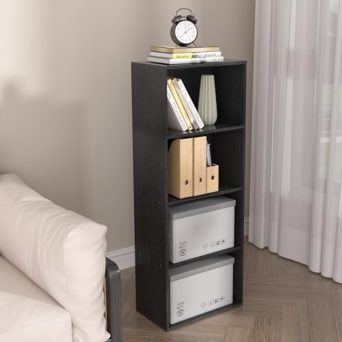 Wooden 4 Cube Storage Organizer, 4 Tier Tall Modern Bookshelf Freestanding Storage Display Organizer, Versatile Cubes Sh