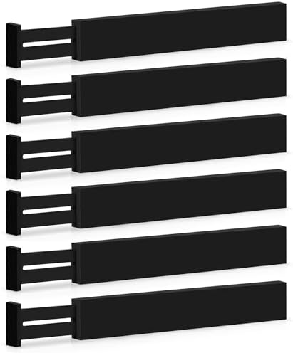 6-Pack Drawer Dividers 2.6-Inch High Dresser Organizer 16 to 22 Inch, Black