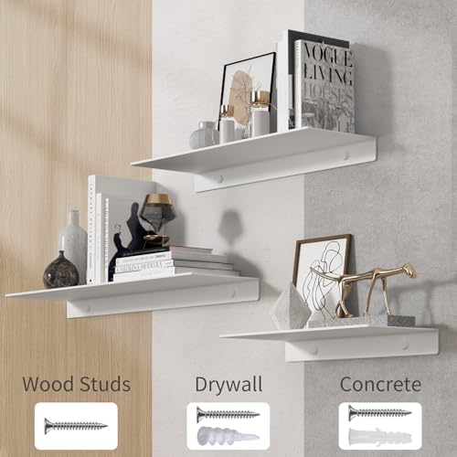 Danpoo 20 inch White Metal Floating Shelves for Wall Organizer & Storage, Display Shelves for Bathroom, Living Room, Kit