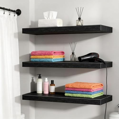 Vervida® Black Floating Wall Shelves 47.2 in Set of 3 Extra Large