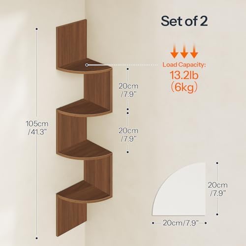 HOOBRO Corner Shelf Wall-Mounted, Set of 2 Floating Corner Shelves for Wall